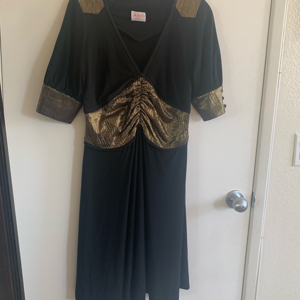Leona Edmiston black and gold cocktail dress